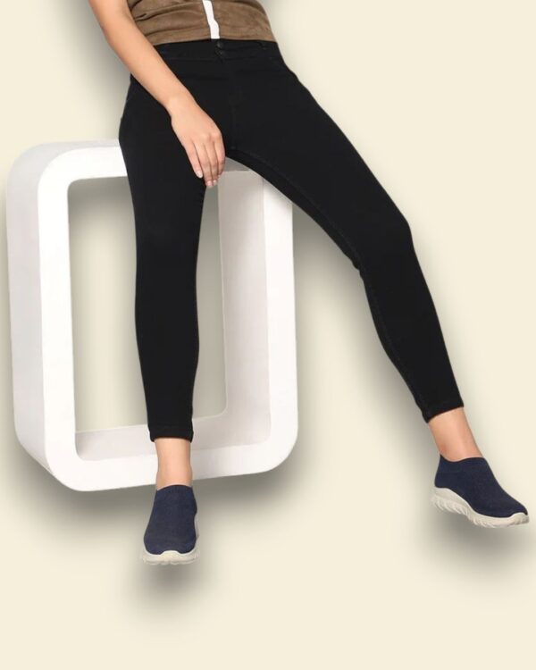 Women's 3-Button High Rise Skinny Jeans | Stretchable Denim | Solid Black | Daily Casual Wear | Ankle Length