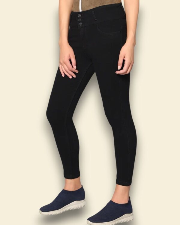 Women's 3-Button High Rise Skinny Jeans | Stretchable Denim | Solid Black | Daily Casual Wear | Ankle Length