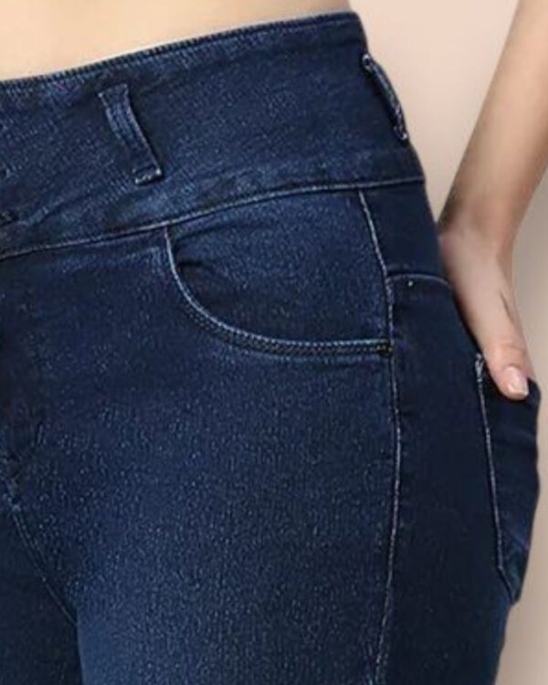 Women's 3-Button High Rise Skinny Jeans | Stretchable Denim | Dark Blue | Daily Casual Wear | Ankle Length