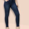 Women's 3-Button High Rise Skinny Jeans | Stretchable Denim | Dark Blue | Daily Casual Wear | Ankle Length