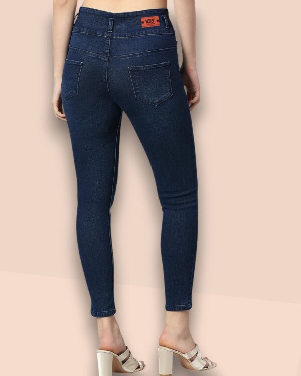 Women's 3-Button High Rise Skinny Jeans | Stretchable Denim | Dark Blue | Daily Casual Wear | Ankle Length