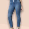 V35WDSKFS06_28 Women's 3-Button High Rise Skinny Jeans | Stretchable Denim | Medium Blue | Daily Casual Wear | Ankle Length