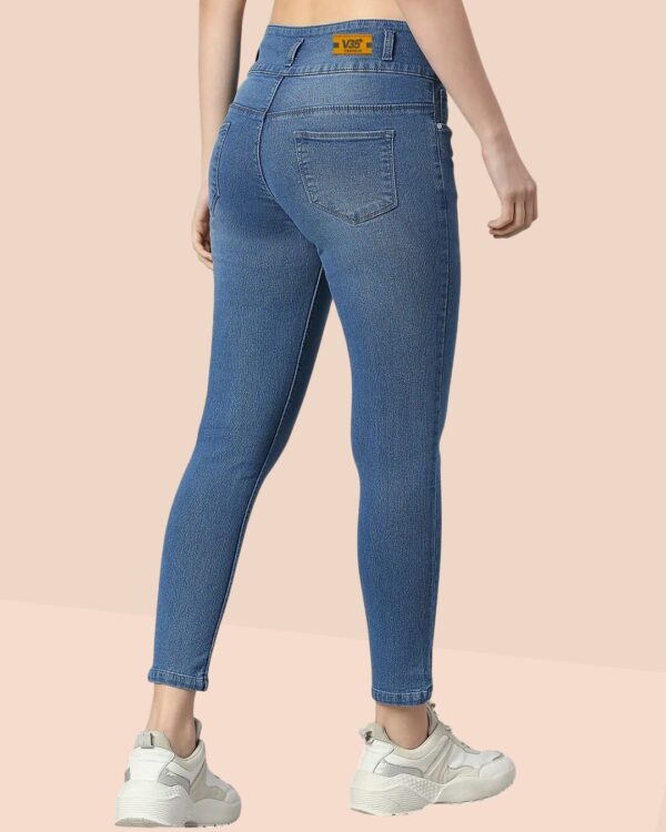 V35WDSKFS06_38 Women's 3-Button High Rise Skinny Jeans | Stretchable Denim | Medium Blue | Daily Casual Wear | Ankle Length
