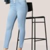 V35WDSKFS07_30 Women's 3-Button High Rise Skinny Jeans | Stretchable Denim | Light Blue | Daily Casual Wear | Ankle Length