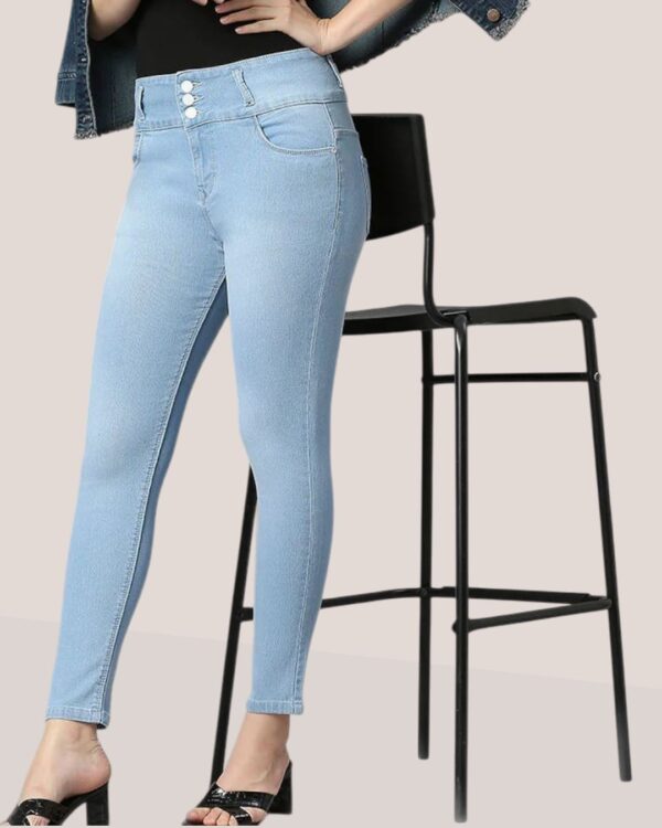 V35WDSKFS07_30 Women's 3-Button High Rise Skinny Jeans | Stretchable Denim | Light Blue | Daily Casual Wear | Ankle Length