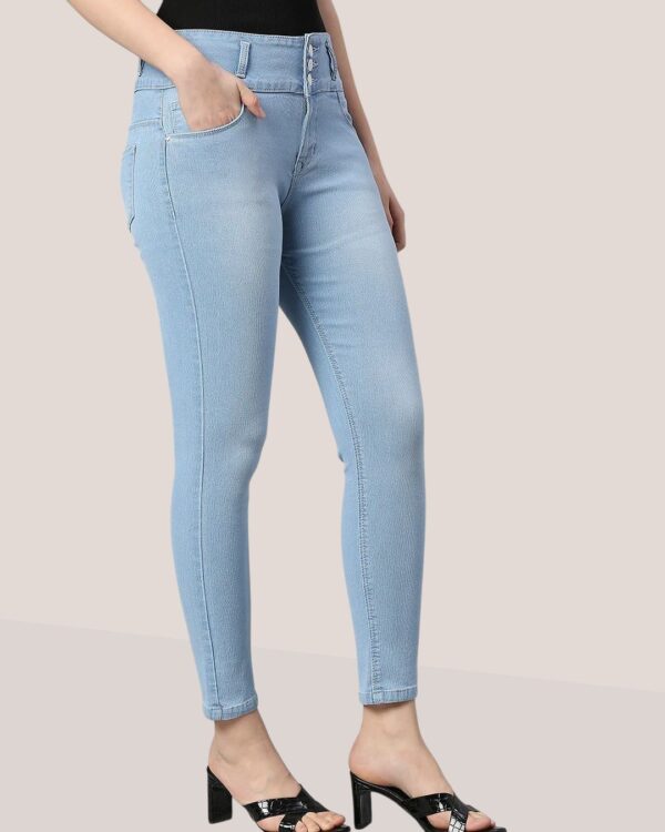 V35WDSKFS07_36 Women's 3-Button High Rise Skinny Jeans | Stretchable Denim | Light Blue | Daily Casual Wear | Ankle Length