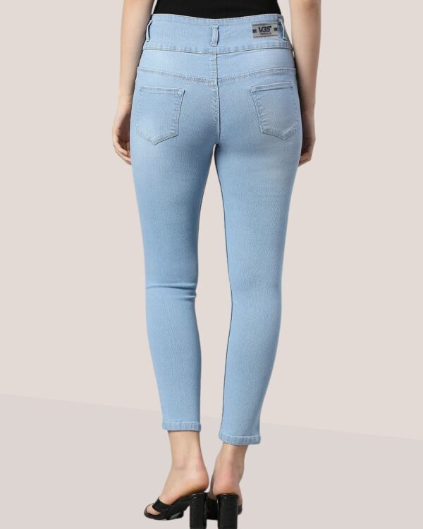 V35WDSKFS07_38 Women's 3-Button High Rise Skinny Jeans | Stretchable Denim | Light Blue | Daily Casual Wear | Ankle Length