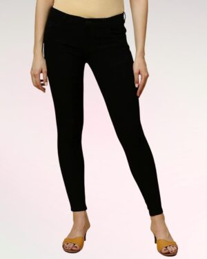 Women's Mid Rise Skinny Fit Jeans | Stretchable Denim | Jet Black | Daily Casual Wear | Ankle Length