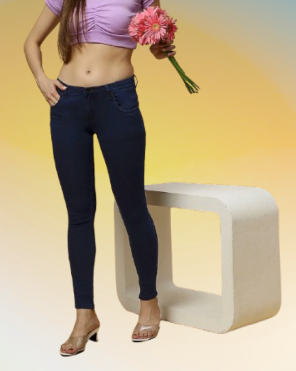 Women’s Dark Blue Low Rise Skinny Fit Stretchable Denim Jeans | Everyday Comfort Slim Fit Jeggings Style