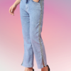 Women’s Light Blue Mid Rise Straight Fit Jeans with Side Stripe | Trendy Casual Denim Pants