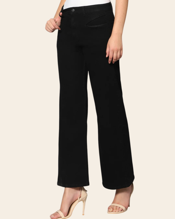 Women's High Rise Wide Leg Jeans | Loose Fit Denim | Solid Black | Daily Casual Wear | Trendy Korean Style