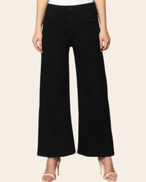 Women's High Rise Wide Leg Jeans | Loose Fit Denim | Solid Black | Daily Casual Wear | Trendy Korean Style