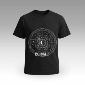 V9UTAG13_Black Zodiac Wheel Round Neck | Cotton T-Shirt | Astrology | Daily Wear | Unisex