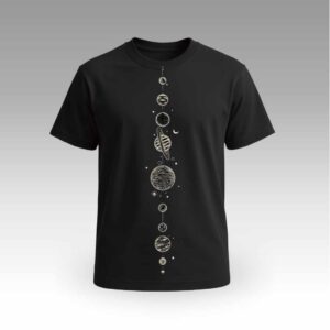 V9UTAG14_Black Celestial Planets Round Neck | Cotton T-Shirt | Astrology | Daily Wear | Unisex