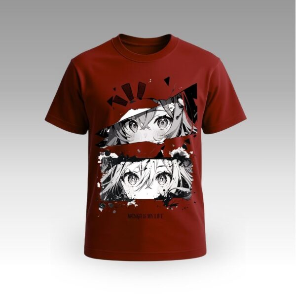 V9UTAN01_Red Red Manga Eyes Print Round Neck | Cotton T-Shirt | Anime: | Daily Wear | Unisex