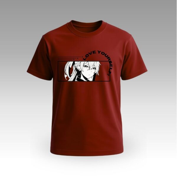 V9UTAN02_Red Red Love Yourself Anime Print Round Neck | Cotton T-Shirt | Anime: | Daily Wear | Unisex