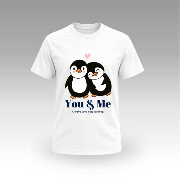 White You & Me Penguin Round Neck | Cotton T-Shirt | Couples | Daily Wear | Unisex