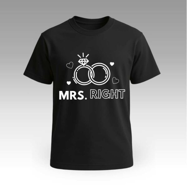 Black Mrs. Right Round Neck | Cotton T-Shirt | Couples | Daily Wear | Unisex