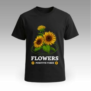 V9UTCV18_Black Black Tshirt With Sunflower Print Round Neck | Cotton T-Shirt | College Vibes | Daily Wear | Unisex |