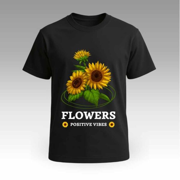 Black Tshirt With Sunflower Print Round Neck | Cotton T-Shirt | College Vibes | Daily Wear | Unisex |