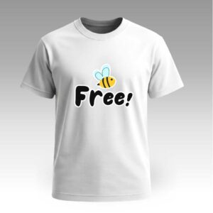 White T-shirt With Free Bee Print Round Neck | Cotton T-Shirt | College Vibes | Daily Wear | Unisex |