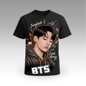 Black BTS Jungkook Graphic Round Neck | Cotton T-Shirt | Korean Themed | Daily Wear | Unisex