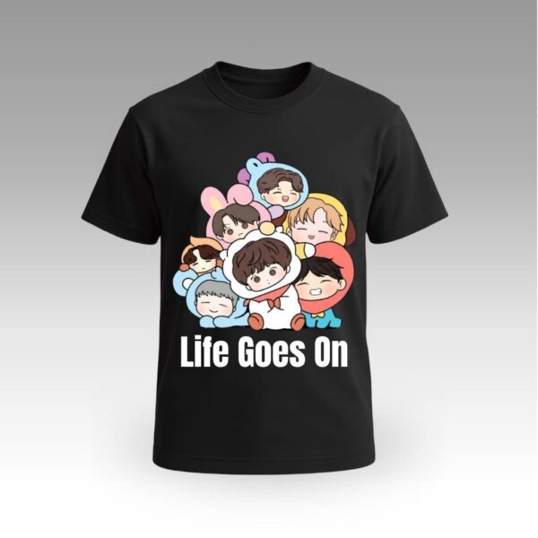 V9UTKT02_Black Black Life Goes On Graphic Round Neck | Cotton T-Shirt | Korean Themed | Daily Wear | Unisex