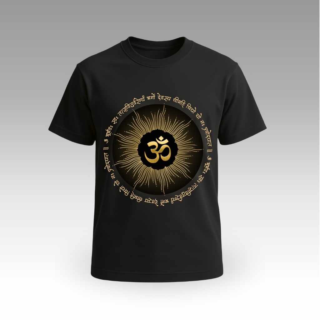 Black Om Mantra Round Neck | Cotton T-Shirt | Mythological | Daily Wear | Unisex