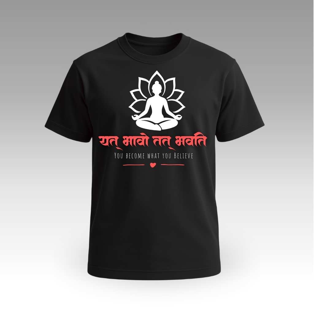 Black Yad Bhavam Tad Bhavati Round Neck | Cotton T-Shirt | Mythological | Daily Wear | Unisex