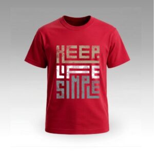 VUTCV01_Red Red T-shirt With Keep Life Simple Print Round Neck | Cotton T-Shirt | College Vibes | Daily Wear | Unisex