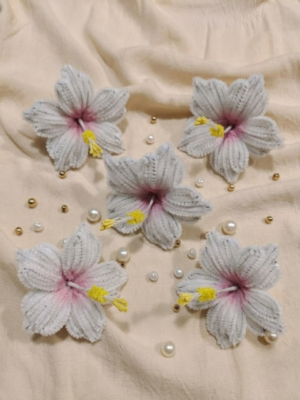 ABC (1) White Hibiscus Flower Pack of 5 | Elegant Floral Accent | Ganpati Decor | Festive Home Styling | Perfect for All Occasions