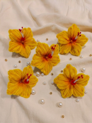 ABC Yellow Hibiscus Flower Pack of 5 | Bright Floral Accent | Ganpati Decor | Festive Home Styling