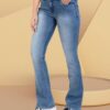 Women’s Bootcut Jeans Mid Waist | Light Blue Stretchable Denim Pants | Flared Bottom Casual Wear for Women & Girls