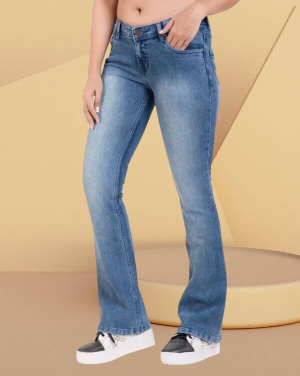 Women’s Bootcut Jeans Mid Waist | Light Blue Stretchable Denim Pants | Flared Bottom Casual Wear for Women & Girls