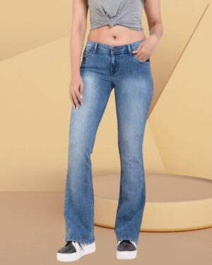 Women’s Bootcut Jeans Mid Waist | Light Blue Stretchable Denim Pants | Flared Bottom Casual Wear for Women & Girls