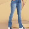 Women’s Bootcut Jeans Mid Waist | Light Blue Stretchable Denim Pants | Flared Bottom Casual Wear for Women & Girls
