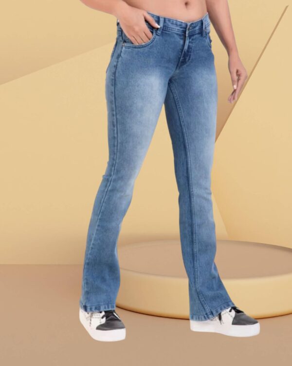 Women’s Bootcut Jeans Mid Waist | Light Blue Stretchable Denim Pants | Flared Bottom Casual Wear for Women & Girls