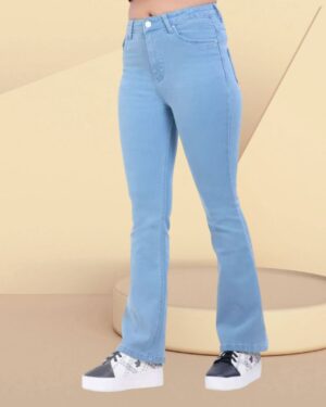 V35WBC36_30 Women’s Bootcut Jeans Mid Waist | Light Blue Stretchable Denim Pants | Flared Bottom Casual Wear for Women & Girls