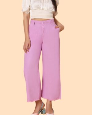 Women High Waist Palazzo Pants | Wide Leg Straight Fit Trousers | Soft Cotton Blend | Casual & Office Wear | Solid Pink Palazzo for Women