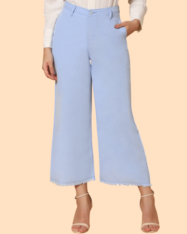 Women High Waist Palazzo Pants | Wide Leg Straight Fit Trousers | Soft Cotton Blend Fabric | Casual & Office Wear | Solid Sky Blue Palazzo for Women