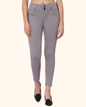 Women High Waist 3 Button Skinny Fit Jeans | Stretchable Denim Pants | Slim Fit Ankle Length | Casual & Party Wear | Solid Grey Jeans for Women
