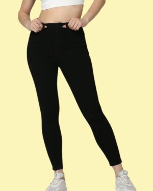 Women’s Skinny Fit High Waist Jeans | Jet Black Stretchable Denim Pants | Slim Fit Casual Wear for Women & Girls