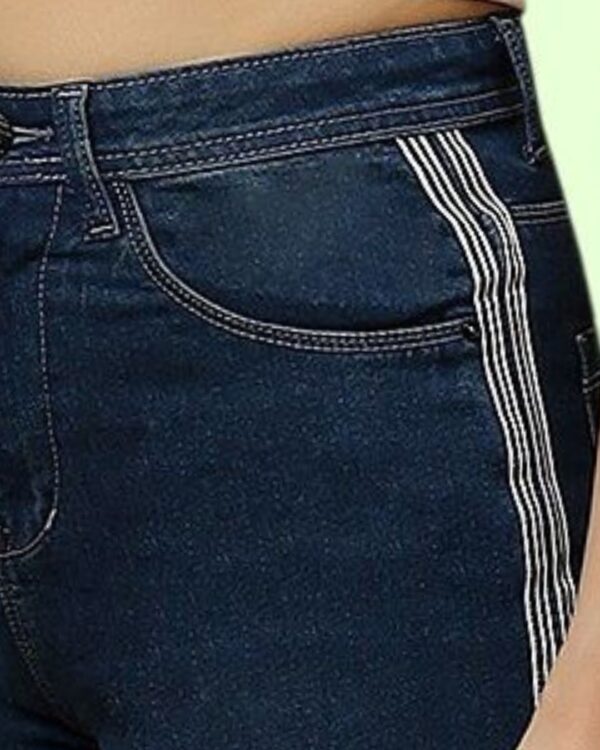 Women’s Straight Fit Jeans with Side Stripe Patti | Dark Blue Denim Pants | Mid Rise Stretchable Casual Wear for Women & Girls