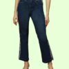 Women’s Straight Fit Jeans with Side Stripe Patti | Dark Blue Denim Pants | Mid Rise Stretchable Casual Wear for Women & Girls