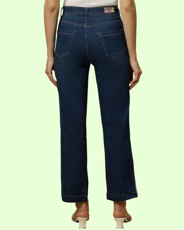 Women’s Straight Fit Jeans with Side Stripe Patti | Dark Blue Denim Pants | Mid Rise Stretchable Casual Wear for Women & Girls