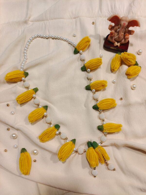 Yellow Plumeria Pearl Floral Mala | Ganpati Decoration | Premium Quality | Festive Decor | Perfect for All Occasions