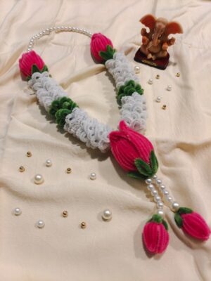 WhatsApp Image 2026-08-14 at 5.59.49 PM (2) Pink Lotus Mogra Pearl Mala | Ganpati Decoration | Premium Quality | Festive Decor | Perfect for All Occasions