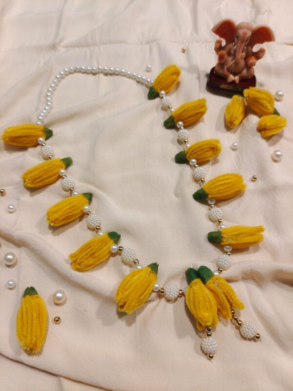 Yellow Plumeria Pearl Floral Mala | Ganpati Decoration | Premium Quality | Festive Decor | Perfect for All Occasions