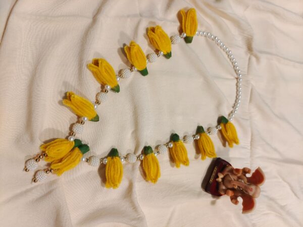 Yellow Plumeria Pearl Floral Mala | Ganpati Decoration | Premium Quality | Festive Decor | Perfect for All Occasions