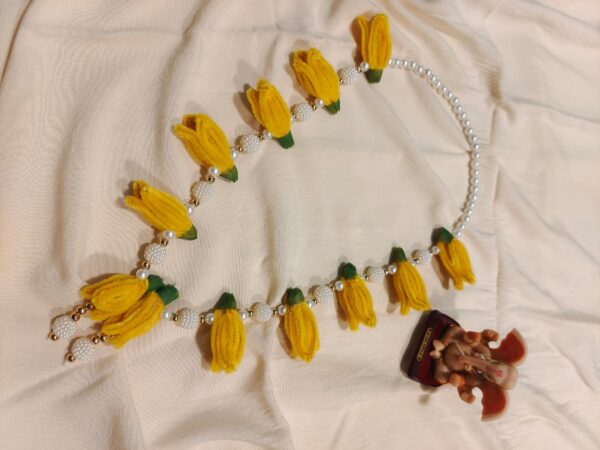 Yellow Plumeria Pearl Floral Mala | Ganpati Decoration | Premium Quality | Festive Decor | Perfect for All Occasions